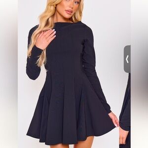 PLT mini Black stretch woven boat neck long sleeve dress